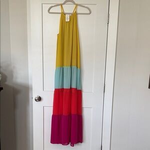 Sugarlips Colorblock Halter Maxi Dress - Mustard, Aqua, Red, Magenta